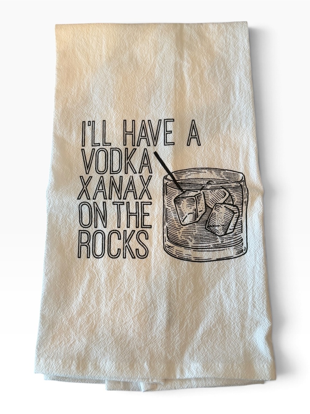 Twisted Wares Vodka Xanax On The Rocks Cotton Tea Towel NWT 18x28